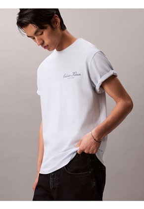 Camiseta Celeste Con Logo Gráfico Calvin Klein