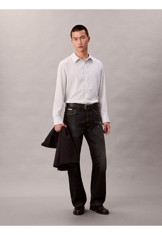 Camisa Blanca Cómoda De Manga Larga Con Estampado De Rayas Calvin Klein Calvin Klein