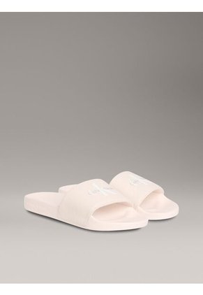 Sandalias Beige Slide Con Monograma Calvin Klein