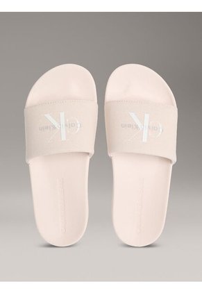 Sandalias Beige Slide Con Monograma Calvin Klein