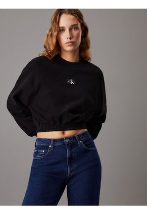 Saco Negro Cropped De Felpa De Algodón Calvin Klein
