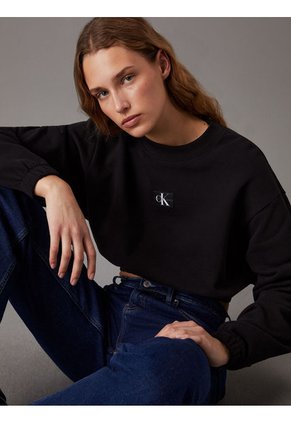 Saco Negro Cropped De Felpa De Algodón Calvin Klein