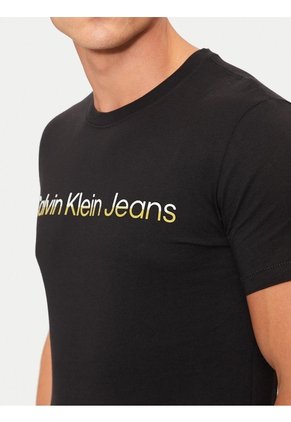 Camiseta Negra Con Logo Institutional Bicolor Calvin Klein