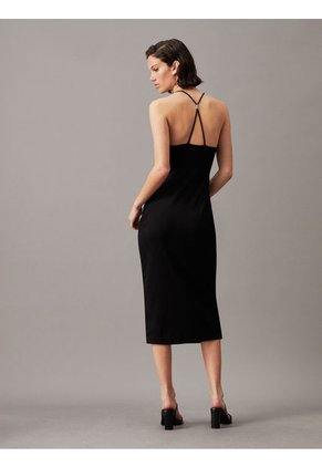 Vestido Negro Midi Recortado Con Detalle De Lazo Calvin Klein