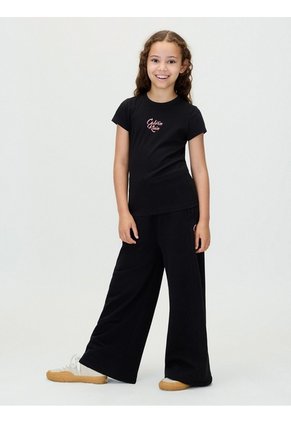 Camiseta Negra Para Niña De Manga Corta Con Logo Cursivo Calvin Klein