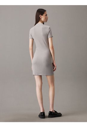 Vestido Gris Corto Slim De Canalé Texturizado Calvin Klein