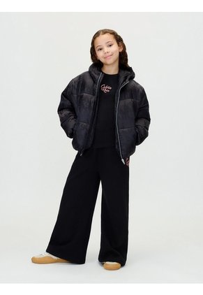 Camiseta Negra Para Niña De Manga Corta Con Logo Cursivo Calvin Klein
