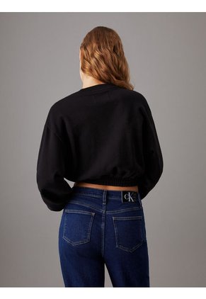 Saco Negro Cropped De Felpa De Algodón Calvin Klein