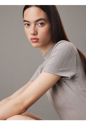 Vestido Gris Corto Slim De Canalé Texturizado Calvin Klein