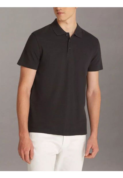 Polo Negro Textured Con Monograma Calvin Klein