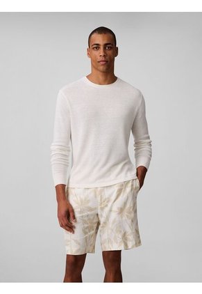 Pantaloneta Beige De Lino Con Estampado Calvin Klein