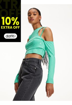 Top Verde Recortado De Doble Capa Para Mujer Calvin Klein