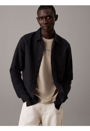 Camisa Negra De Lino Y Algodón Calvin Klein