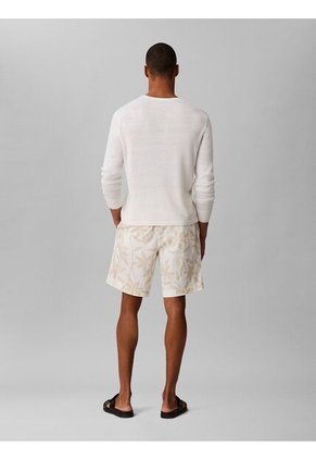 Pantaloneta Beige De Lino Con Estampado Calvin Klein