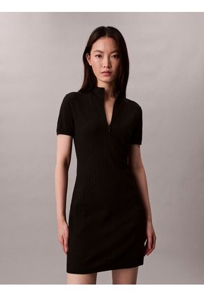 Vestido Negro Mini Tipo Saco Tejido Con 1/4 Cremallera Calvin Klein