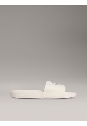 Sandalias Beige Deslizantes Con Monograma Calvin Klein