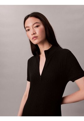 Vestido Negro Mini Tipo Saco Tejido Con 1/4 Cremallera Calvin Klein