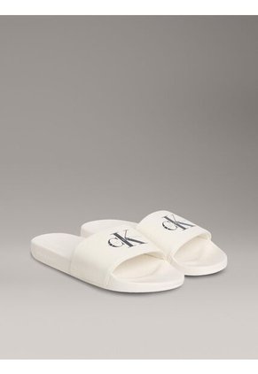 Sandalias Beige Deslizantes Con Monograma Calvin Klein