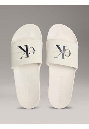 Sandalias Beige Deslizantes Con Monograma Calvin Klein