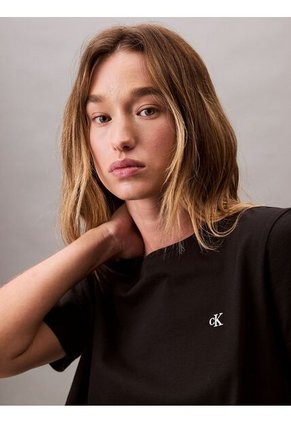 Camiseta Negra De Algodón Con Logo De Archivo Calvin Klein