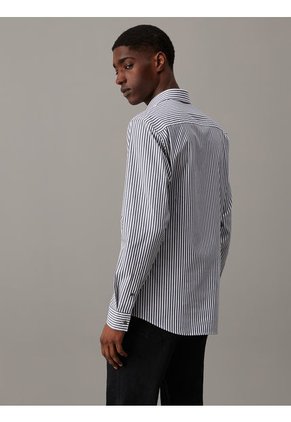Camisa Negra Elástica A Rayas De Popelina Calvin Klein