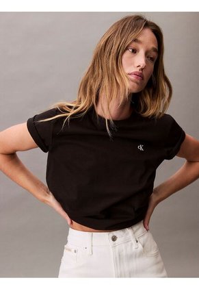 Camiseta Negra De Algodón Con Logo De Archivo Calvin Klein