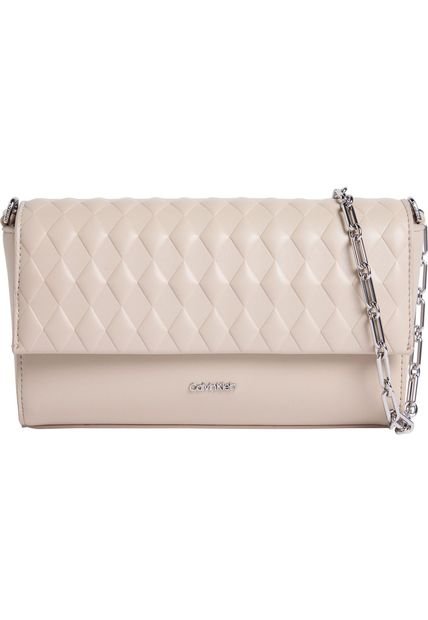 Bolso Beige Cruzado Acolchado Con Solapa Calvin Klein