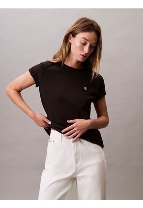 Camiseta Negra De Algodón Con Logo De Archivo Calvin Klein