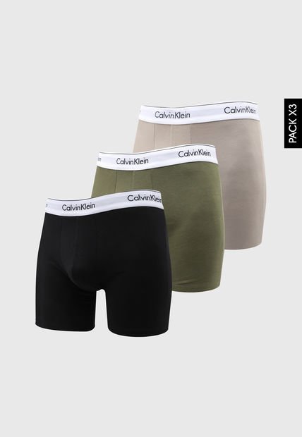 Bóxer x3 Negro-Verde Oliva-Taupe Calvin Klein