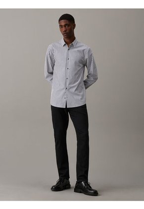 Camisa Negra Elástica A Rayas De Popelina Calvin Klein