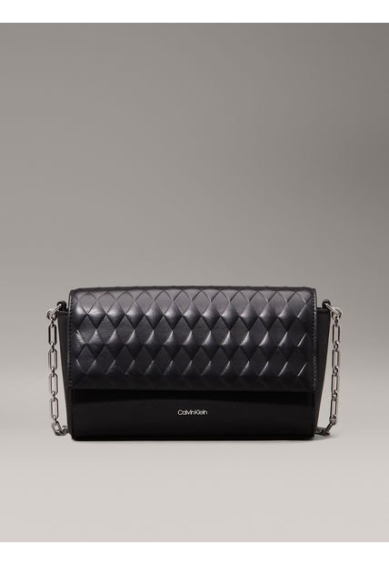 Bolso Negro Cruzado Acolchado Con Solapa Calvin Klein