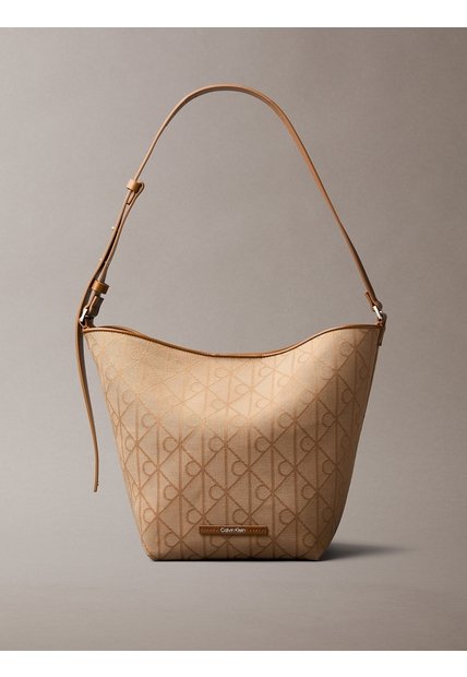 Bolso Beige Tipo Bucket En Jacquard De Emblema Calvin Klein