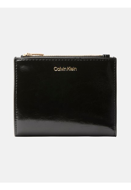Billetera Negra De Doble Cierre Con Logo Calvin Klein