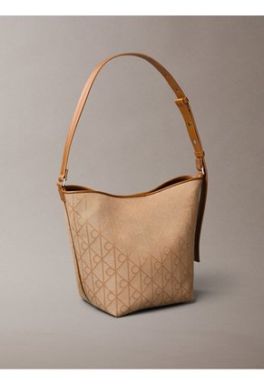 Bolso Beige Tipo Bucket En Jacquard De Emblema Calvin Klein