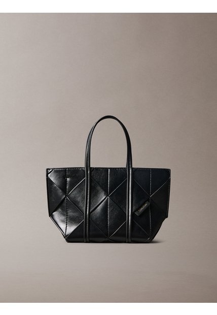 Bolso Negro Tote Mini Cruzado Con Diseño Tejido Calvin Klein