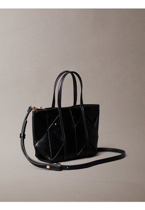 Bolso Negro Tote Mini Cruzado Con Diseño Tejido Calvin Klein