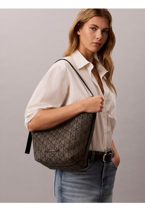 Bolso Beige Tipo Bucket En Jacquard De Emblema Calvin Klein
