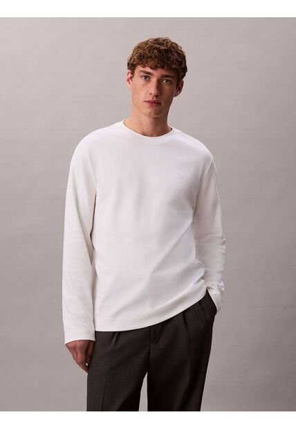 Camiseta Blanca De Manga Larga De Algodón Premium En Tejido Interlock Calvin Klein