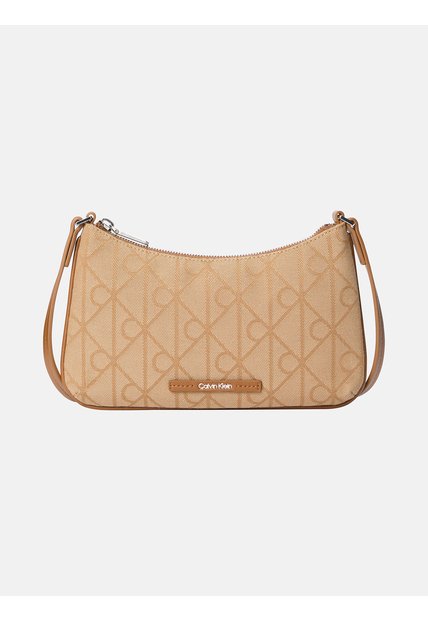 Bolso Beige De Jacquard Con Emblema Calvin Klein