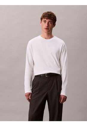 Camiseta Blanca De Manga Larga De Algodón Premium En Tejido Interlock Calvin Klein