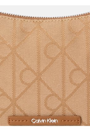 Bolso Beige De Jacquard Con Emblema Calvin Klein