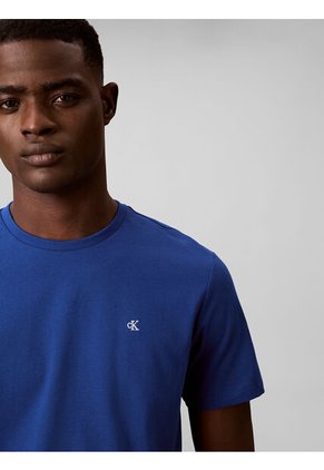 Camiseta Azul Con Micro Monograma Bordado Calvin Klein