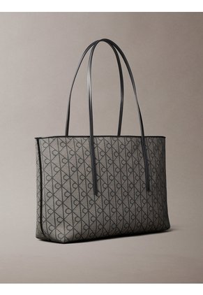 Bolso Beige Tote En Jacquard De Emblema Calvin Klein