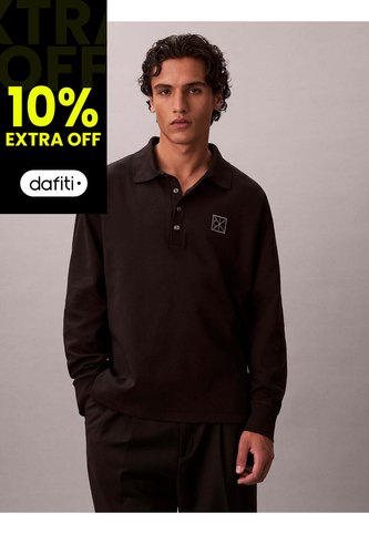 Polo Negro Manga Larga De Canalé Doble Cara Calvin Klein Calvin Klein