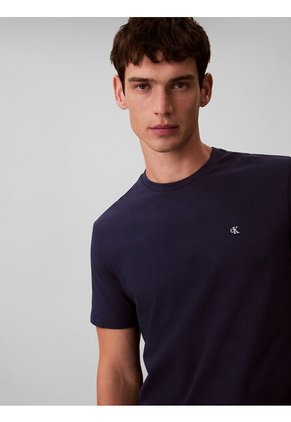 Camiseta Azul Con Micro Monograma Bordado Calvin Klein
