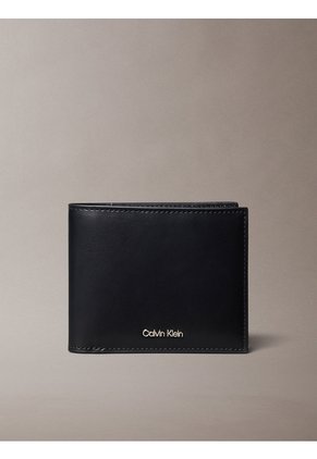 Billetera Negra Billfold Con Logo En Relieve De Cuero Calvin Klein