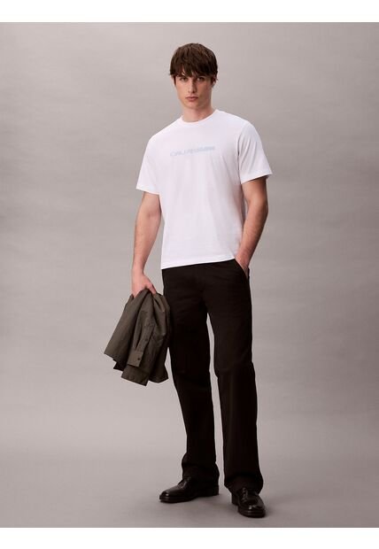 Camiseta Blanca Con Logo Gráfico Apilado Calvin Klein