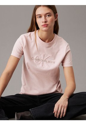 Camiseta Rosada De Chenilla Con Monograma Calvin Klein