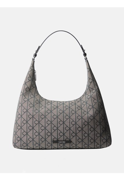 Bolso Beige Hobo Mediano En Jacquard De Emblema Calvin Klein