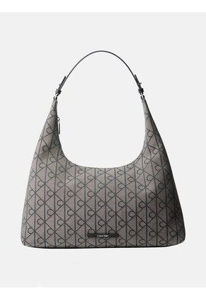 Bolso Beige Hobo Mediano En Jacquard De Emblema Calvin Klein